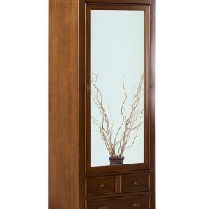 Armadietto classico in legno una porta specchio due cassetti in noce anticato