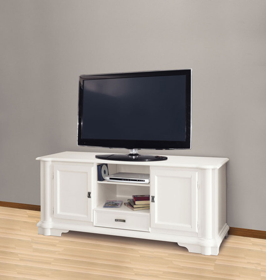 Porta tv classica in legno laccato bianco