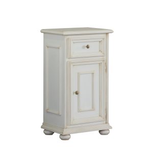 Artisanal Italian classic wooden telephone stand one door in white lacquered