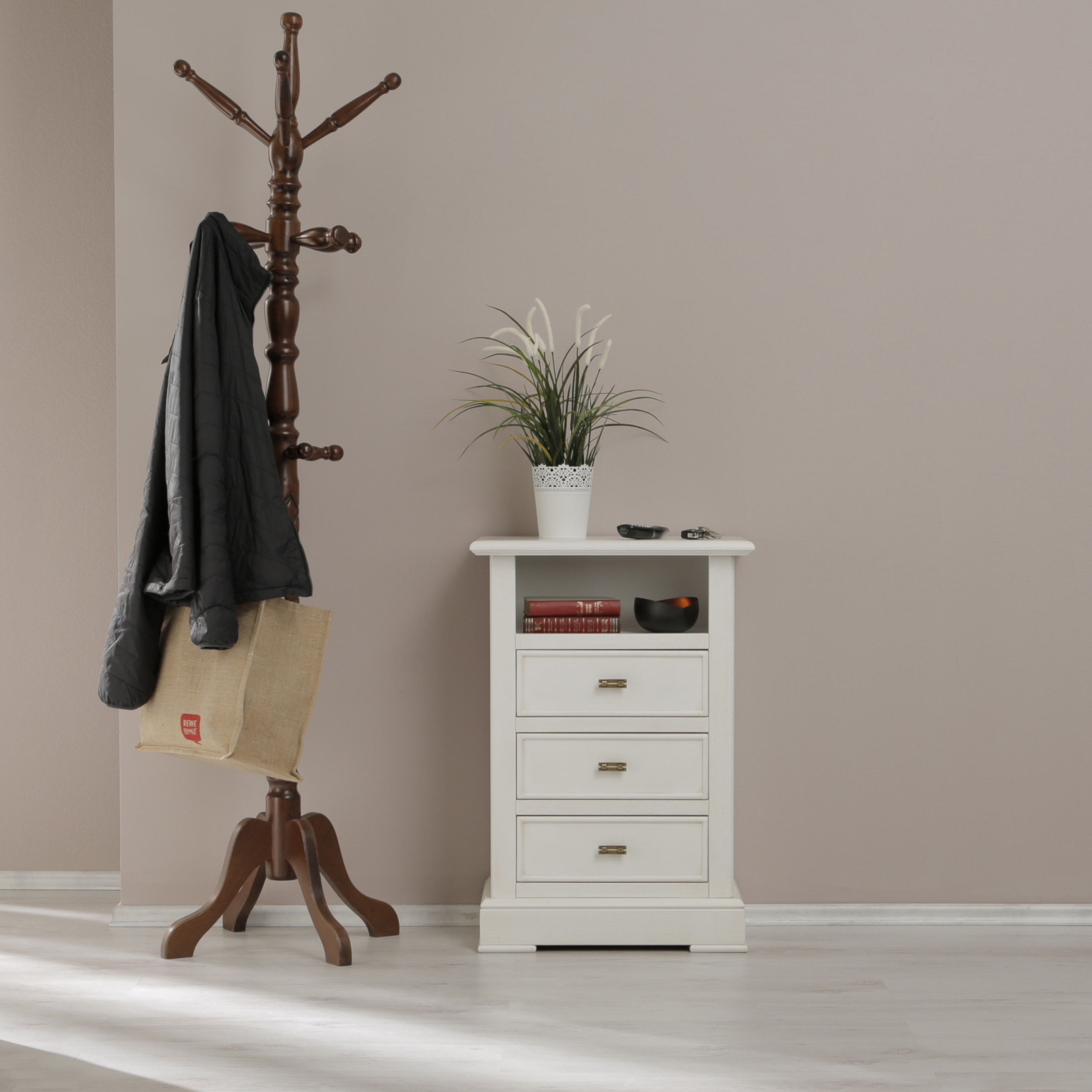 artisanal wooden bedside table one drawer in white lacquered