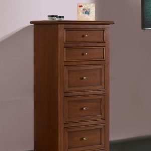 Cassettiera in legno classica cinque cassetti noce anticato