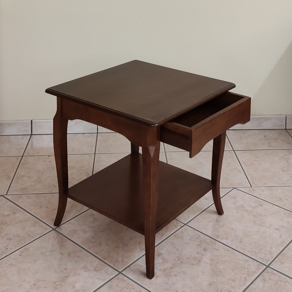 Classic square wooden coffee table one drawer in walnut
