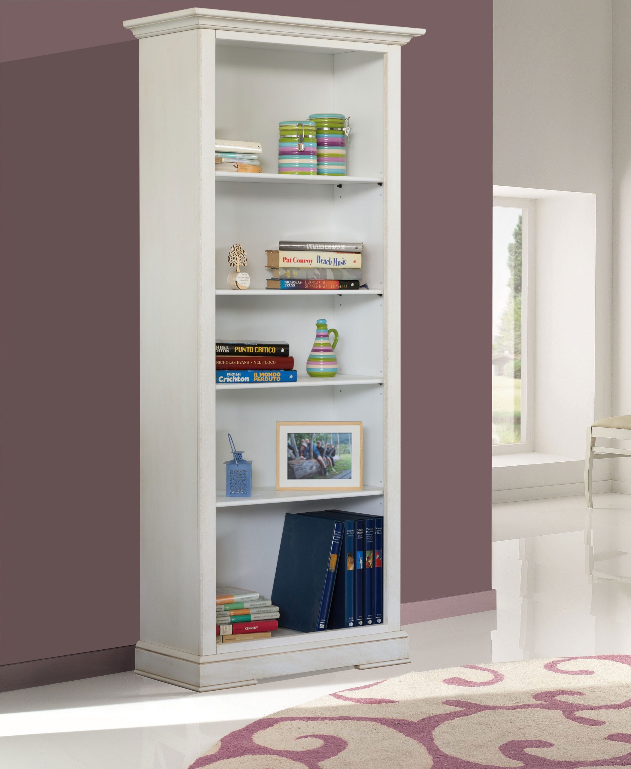 classic wooden bookcase in antique white lacquered