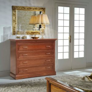 Comò classica in legno per camera da letto quattro cassetti noce