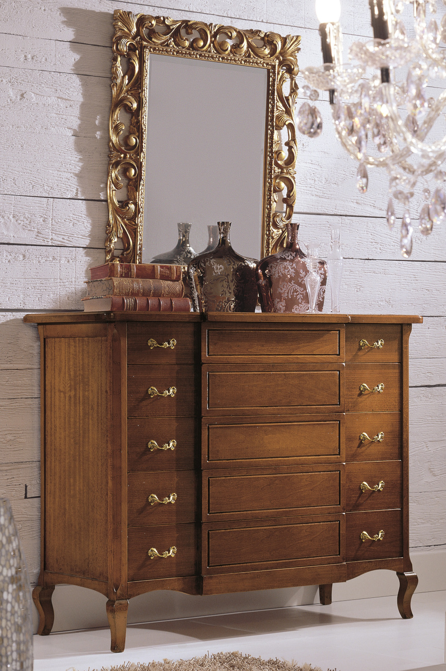 Comò classico in legno quattro cassetti noce