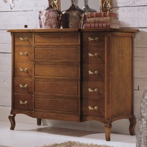 Comò classico provenzale in legno per camera da letto cinque cassetti noce