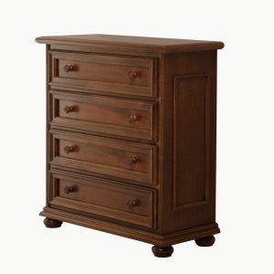 Comò in legno classico piccolo con quattro cassetti in noce
