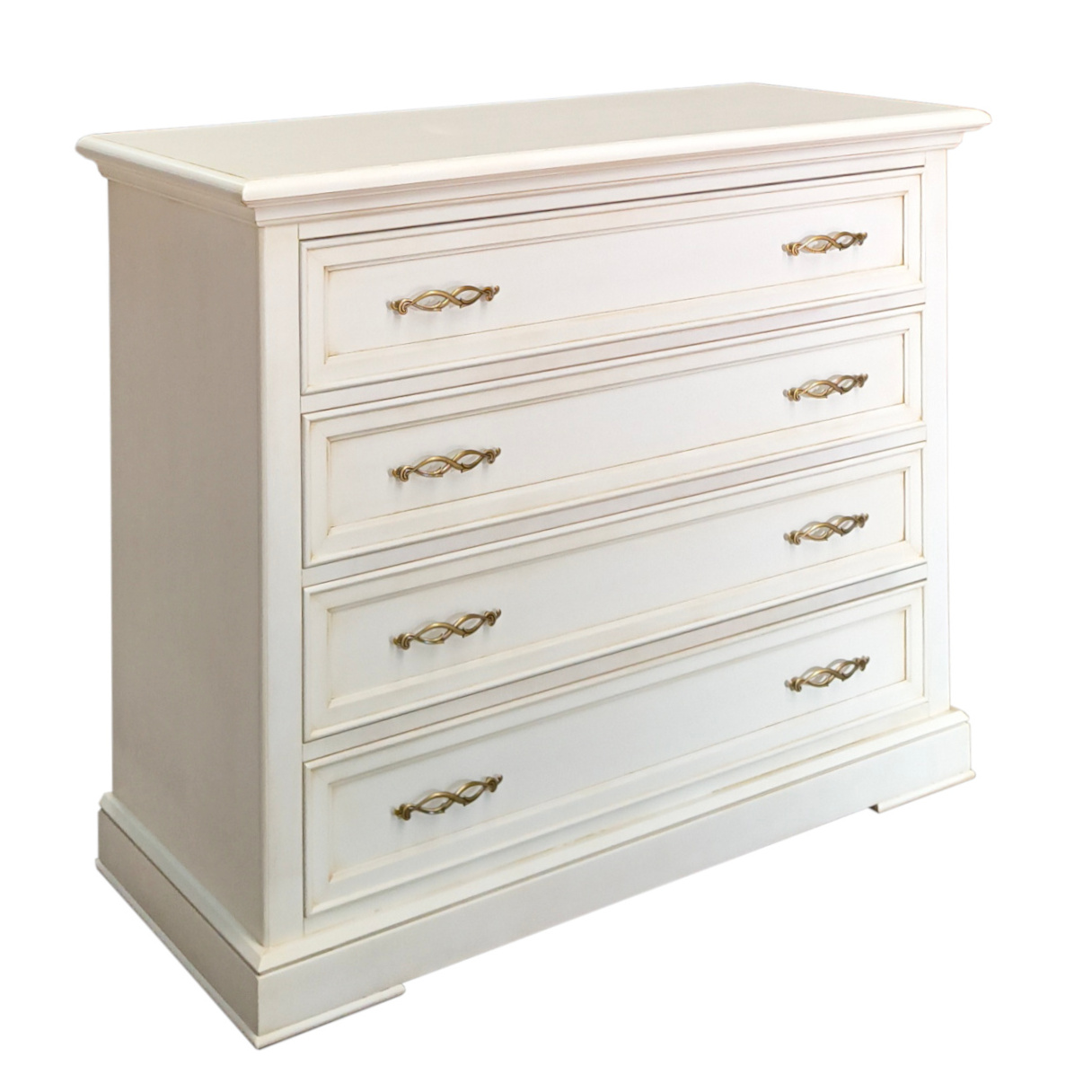 Comò in stile classico quattro cassetti laccato bianco