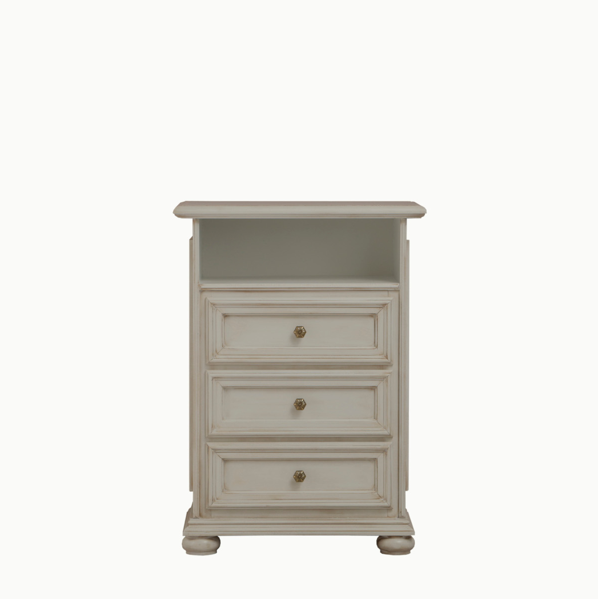 Comodino classico in legno tre cassetti bianco anticato