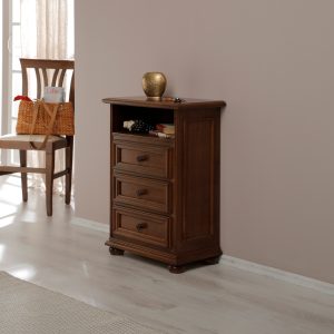 Comodino classica in legno tre cassetti noce