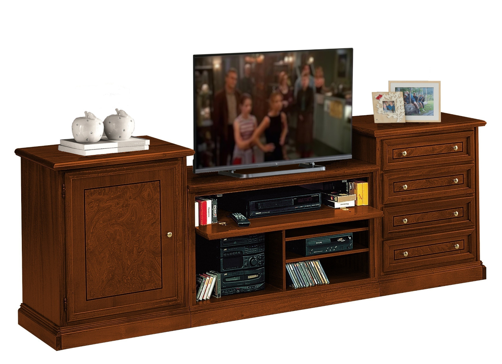 Componibile classico porta tv basso con radica in noce