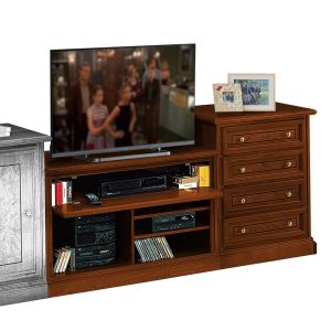 Componibile porta tv classico in legno con radica in noce