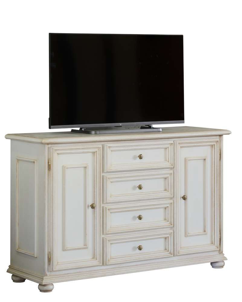 Credenza artigianale in legno due porte quattro cassetti in laccato bianco