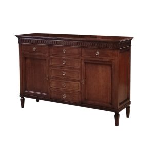Credenza classica in legno intagliata con intarsio due porte sette cassetti