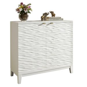 Credenza contemporanea due ante con decoro 3D onda laccata bianca
