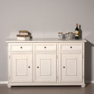 Credenza in legno classica 3 porte 3 cassetti laccato bianco anticato