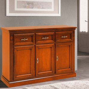 Credenza in legno stile classico tre ante tre cassetti in ciliegio anticato