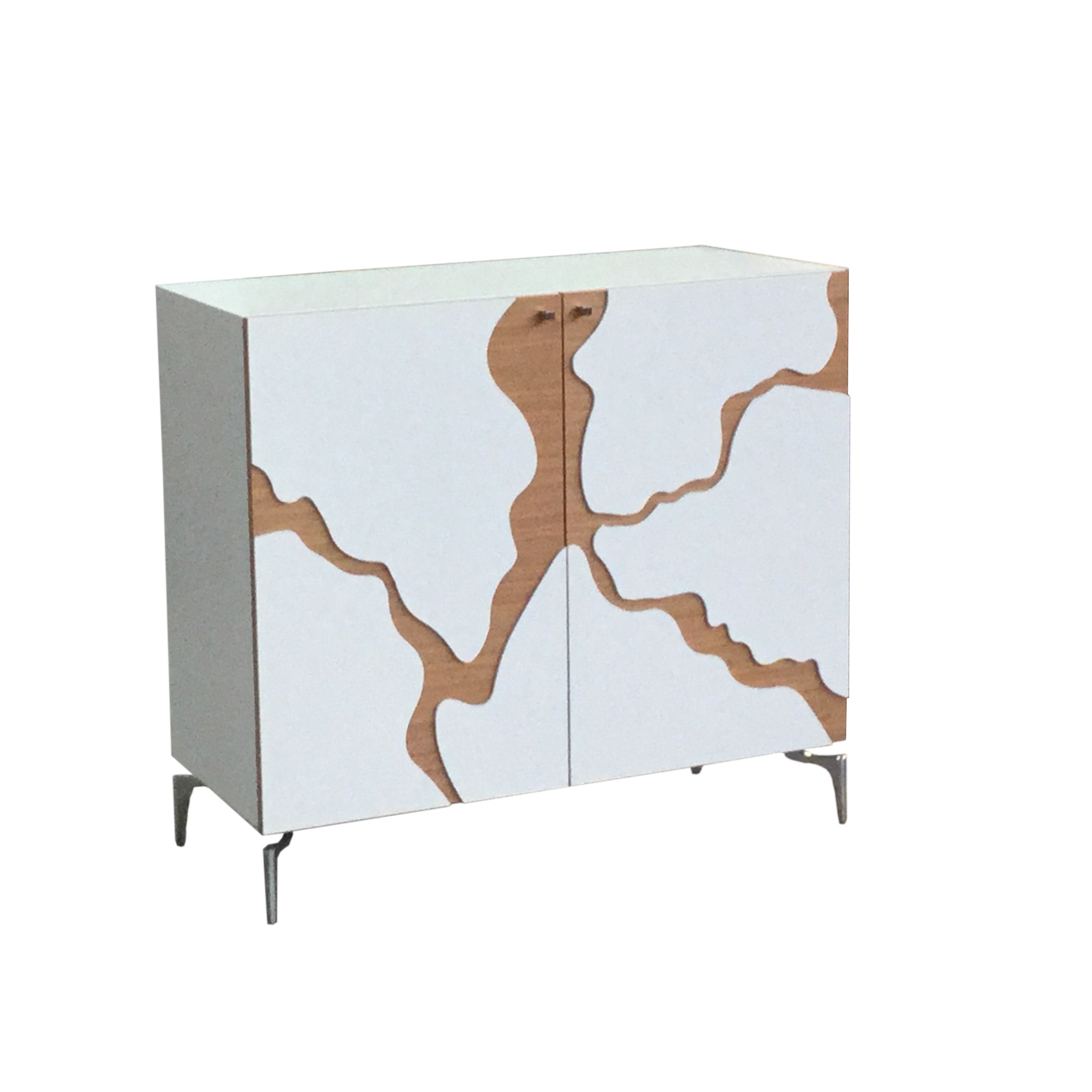Credenza moderna contemporanea DUE ante con bugne laccato bianco e naturale