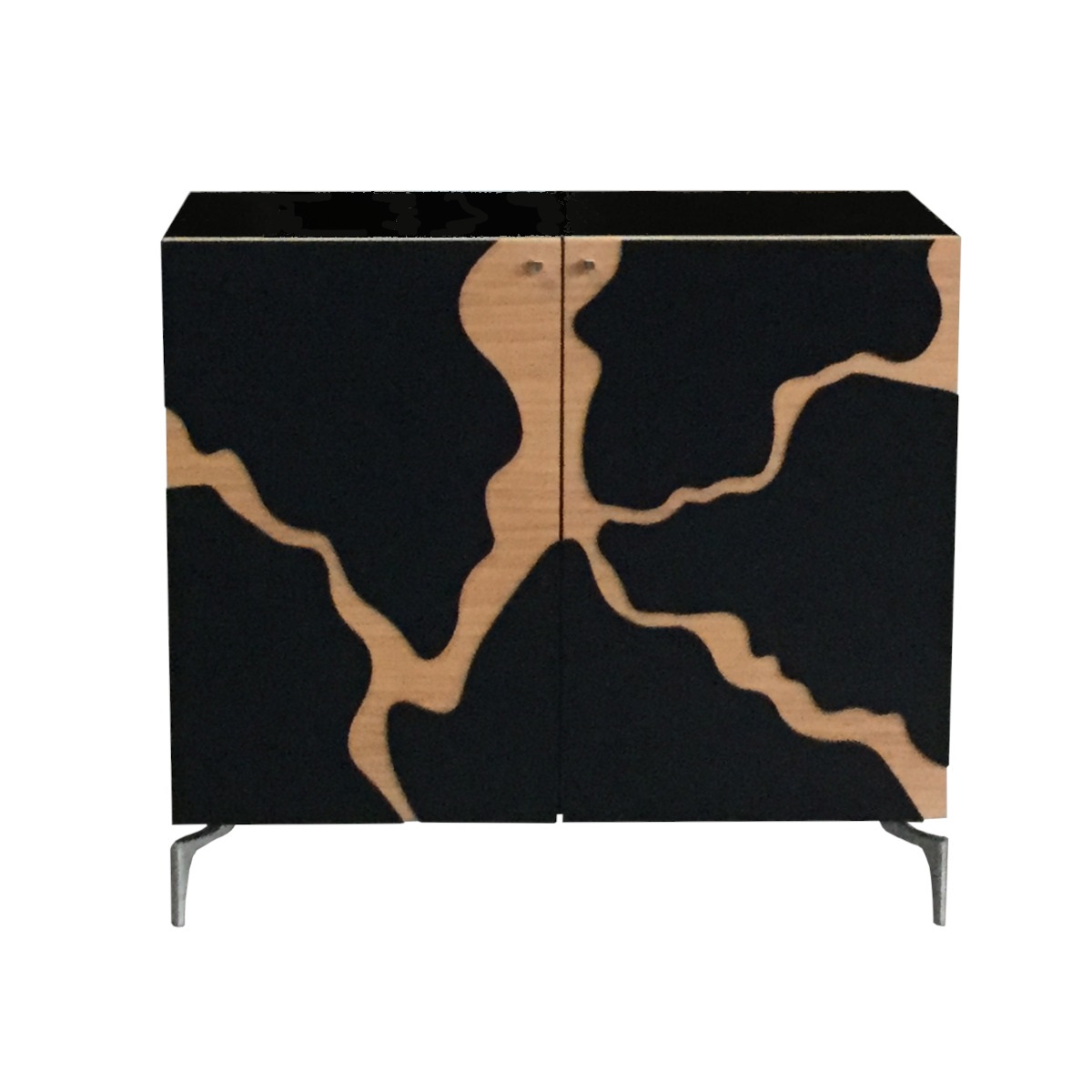 Credenza moderna due porte laccato nero e naturale