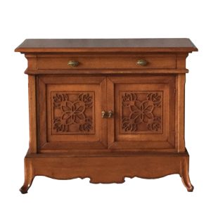 Credenza piccola classica in legno intagliata due porte un cassetto noce