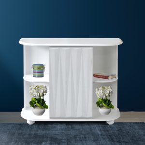 Credenza piccola console con una porta decoro 3d vani laterali in laccato bianco anticato