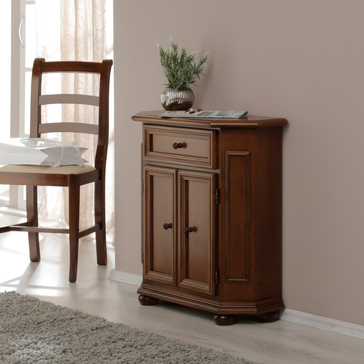 Credenza piccola in legno vintage classica due porte un cassetto noce