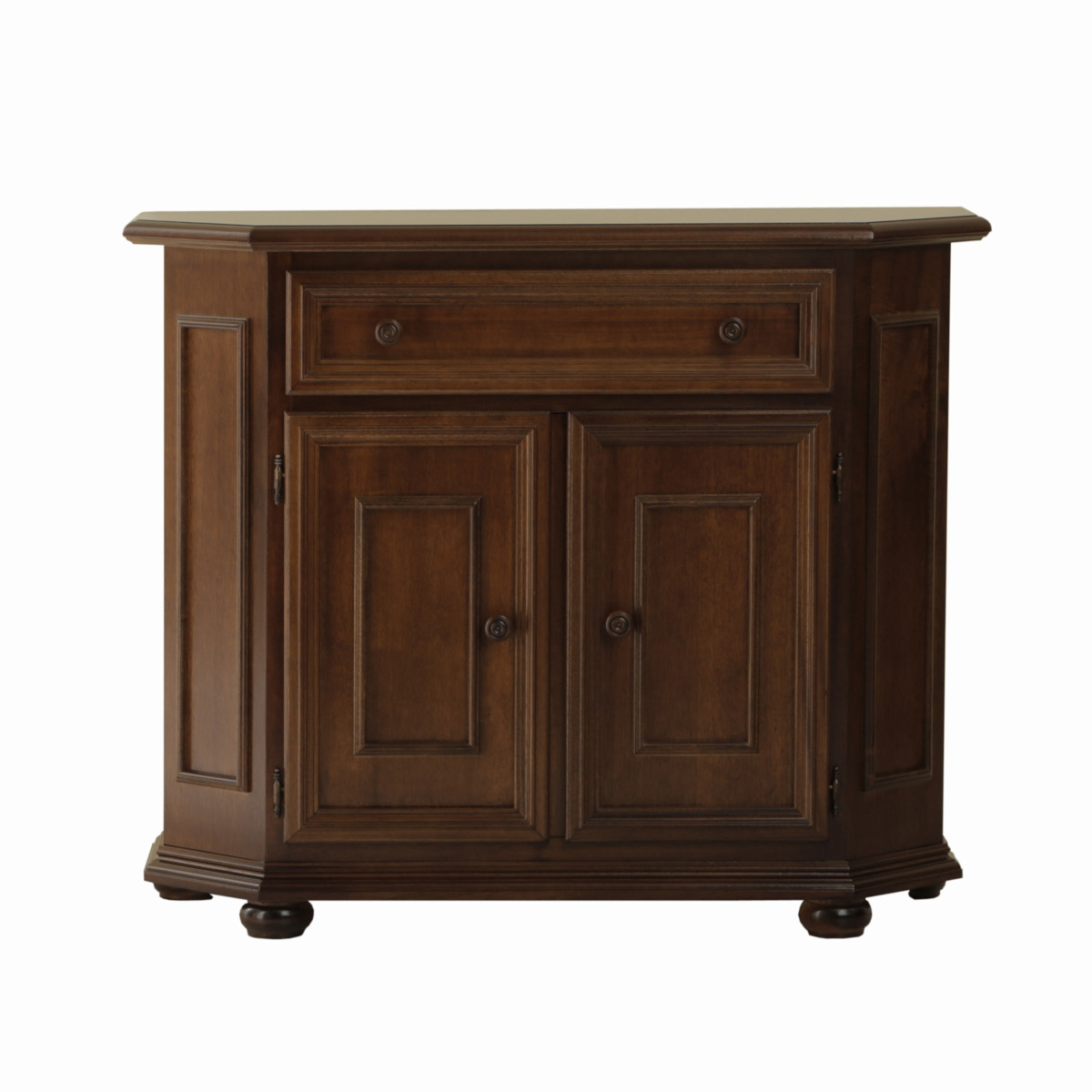 Credenza piccola scantonata rustica in legno due ante un cassetto in noce