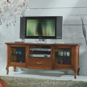 Italian classic TV stand in Provencal style in walnut