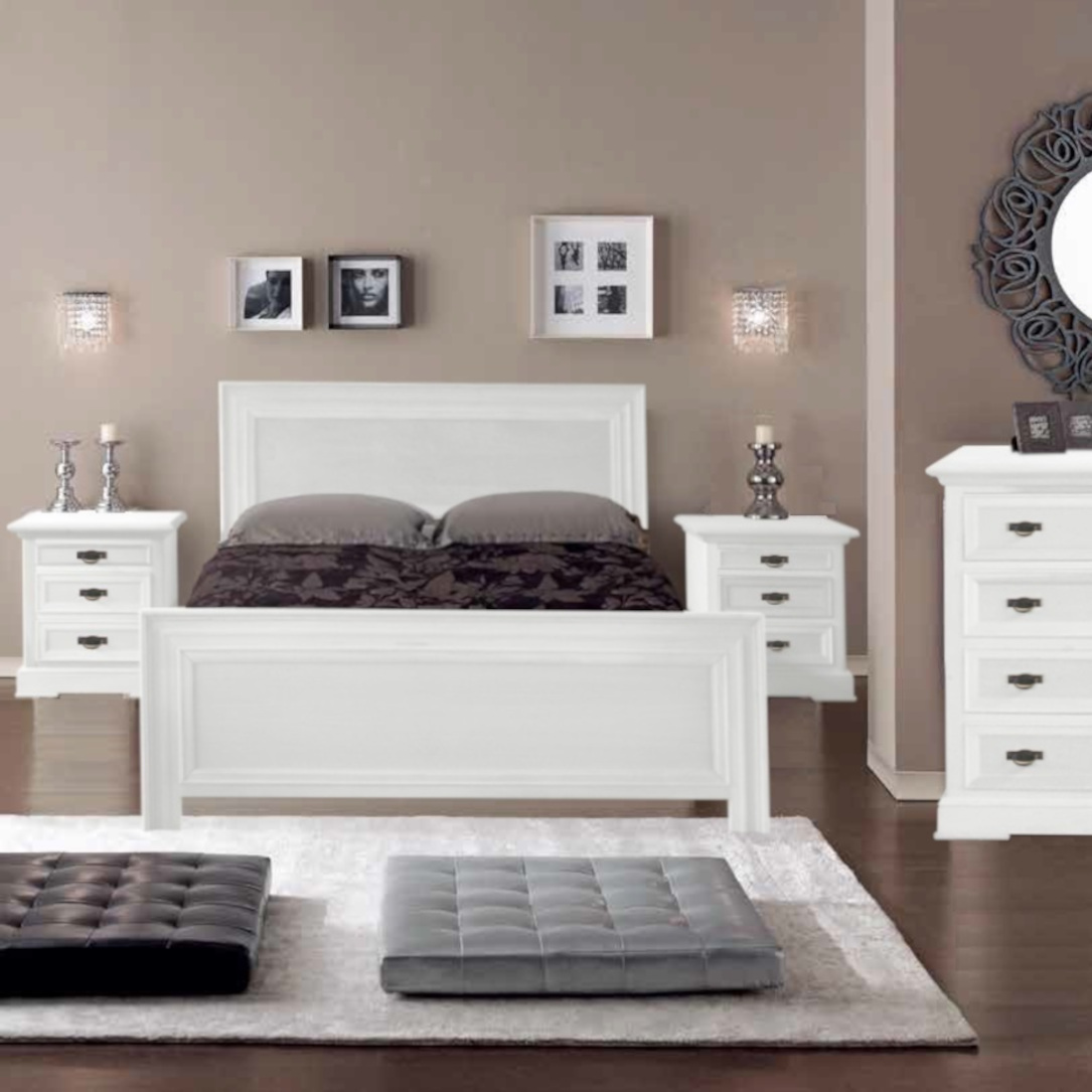 Letto matrimoniale classico in legno finitura laccato bianco