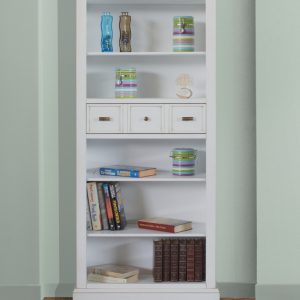 Libreria artigianale classica in legno un cassetto in laccato bianco anticato