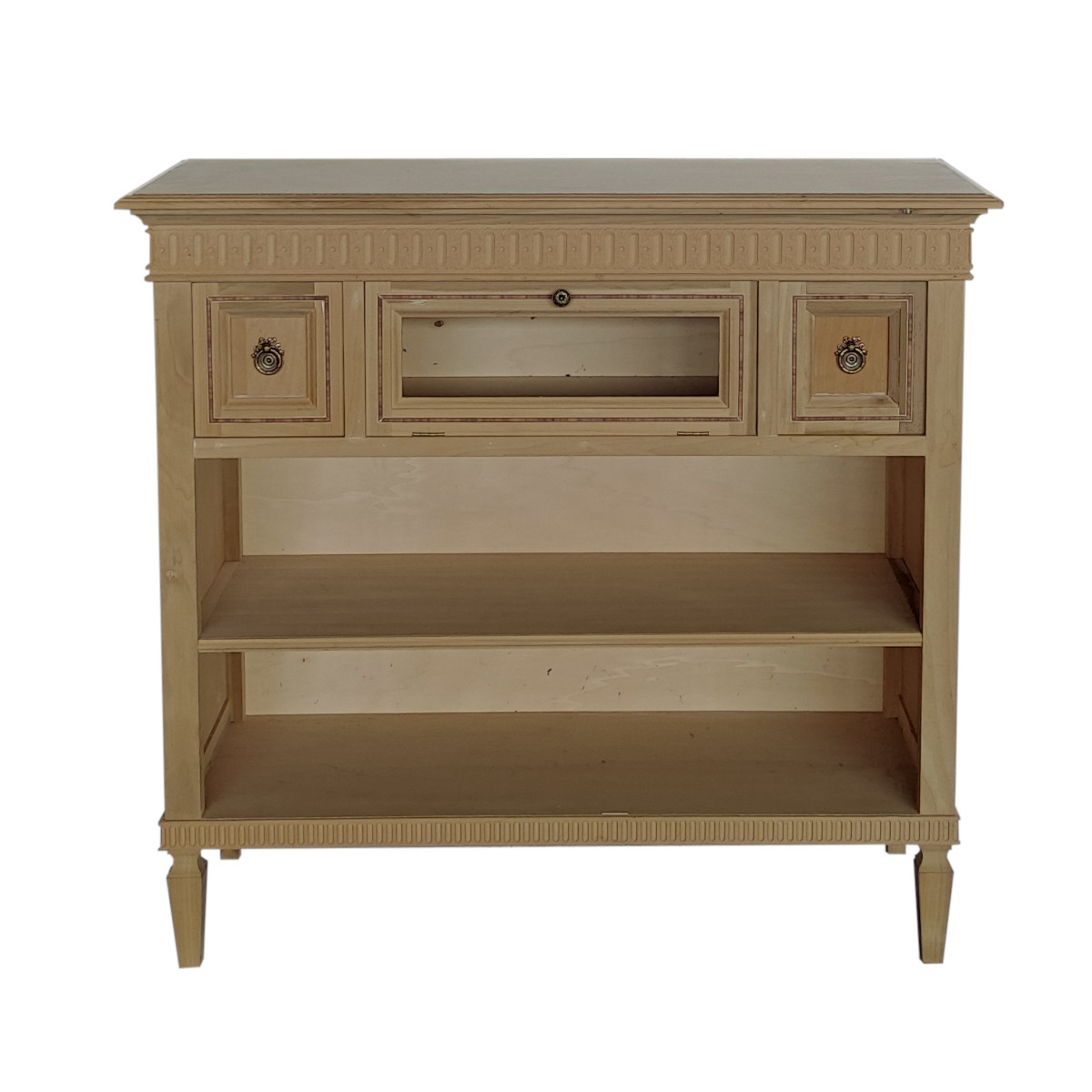 Libreria bassa classica in legno con intarsio