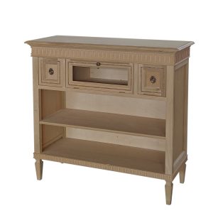 Libreria bassa classica in legno una ribalta due cassetti con intarsio noce