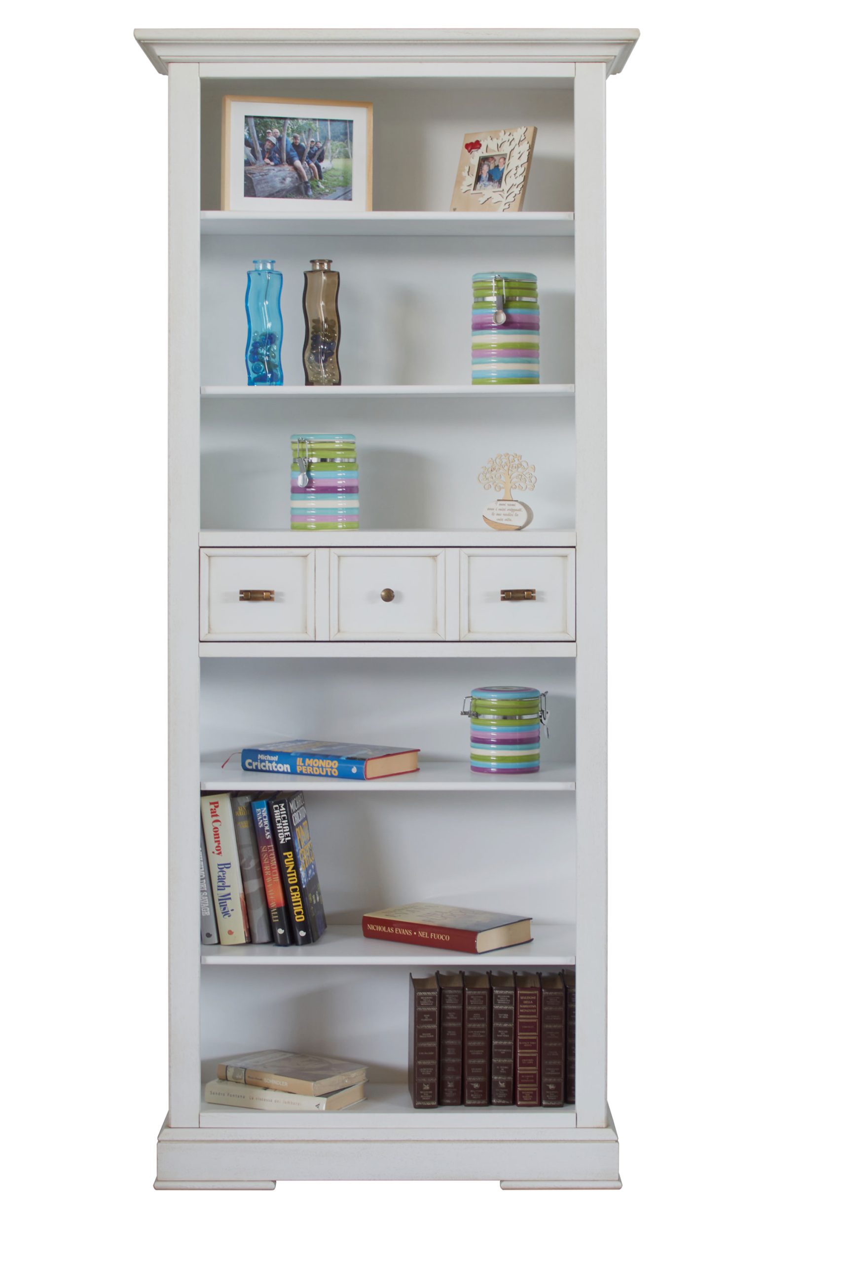 Libreria classica in legno un cassetto laccata bianca