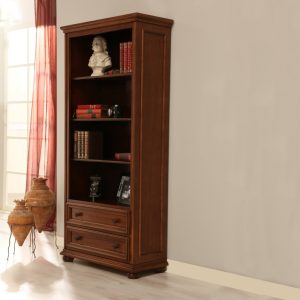 Libreria media classica in legno due cassetti in noce