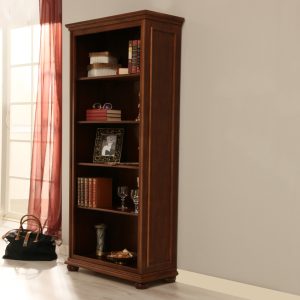 Libreria media in legno artigianale classica in noce