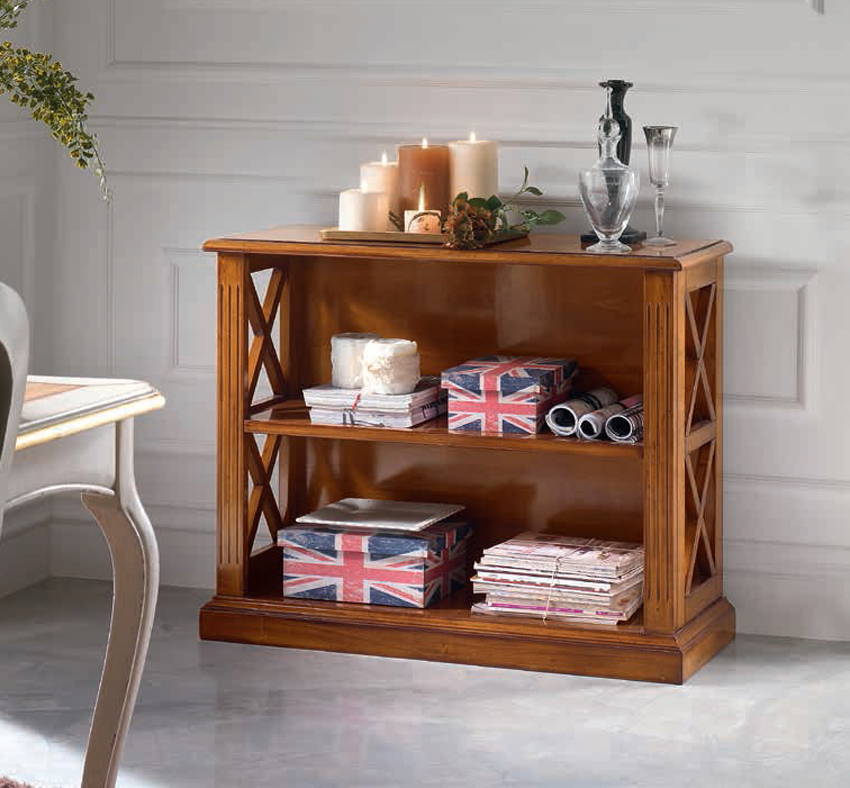 Libreria piccola classica in legno con croci