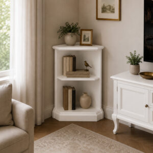 Libreria piccola ad angolo classica in legno laccato bianco anticato
