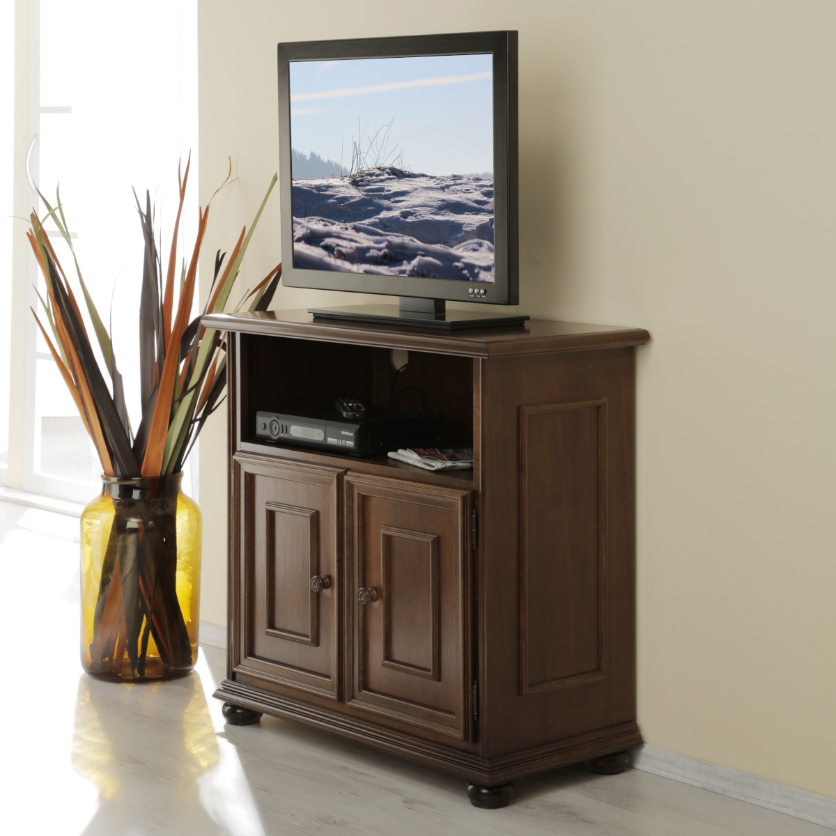 Mobile porta tv piccolo classico in legno con due porte noce