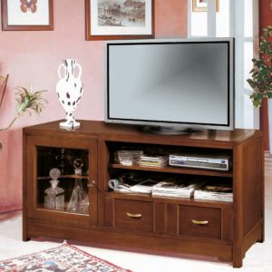 Mobile porta tv classico in legno una porta due cassetti in noce