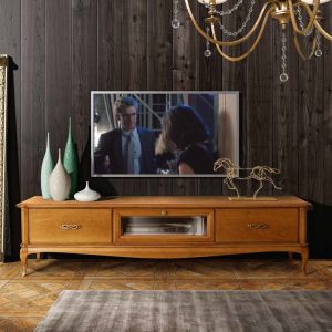 mobile porta tv grande classico provenzale in legno con due cassetti una ribalta in ciliegio