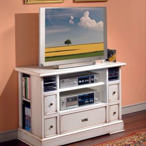 Mobile porta tv in legno vani laterali in laccato bianco anticato