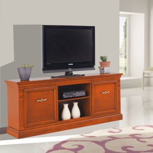 Porta tv in legno classico due cassetti ciliegio anticato