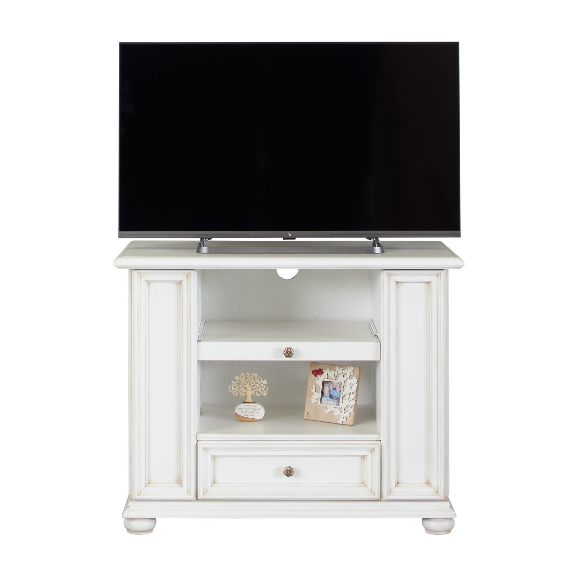 Porta tv piccolo in legno laccato bianco patinato