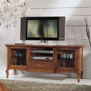 Porta tv classico artigianale in legno massello due ante