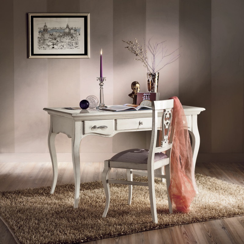 Scrittoio stile country in legno laccato bianco
