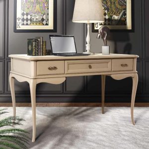 Scrittoio classico provenzale in legno tre cassetti laccato bianco crema