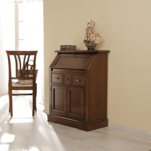 Secretaire classico in legno due porte un cassetto in noce anticato