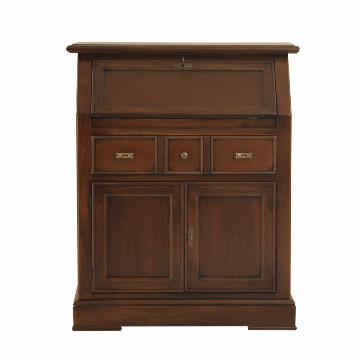 secretaire in legno classico due porte in noce anticato