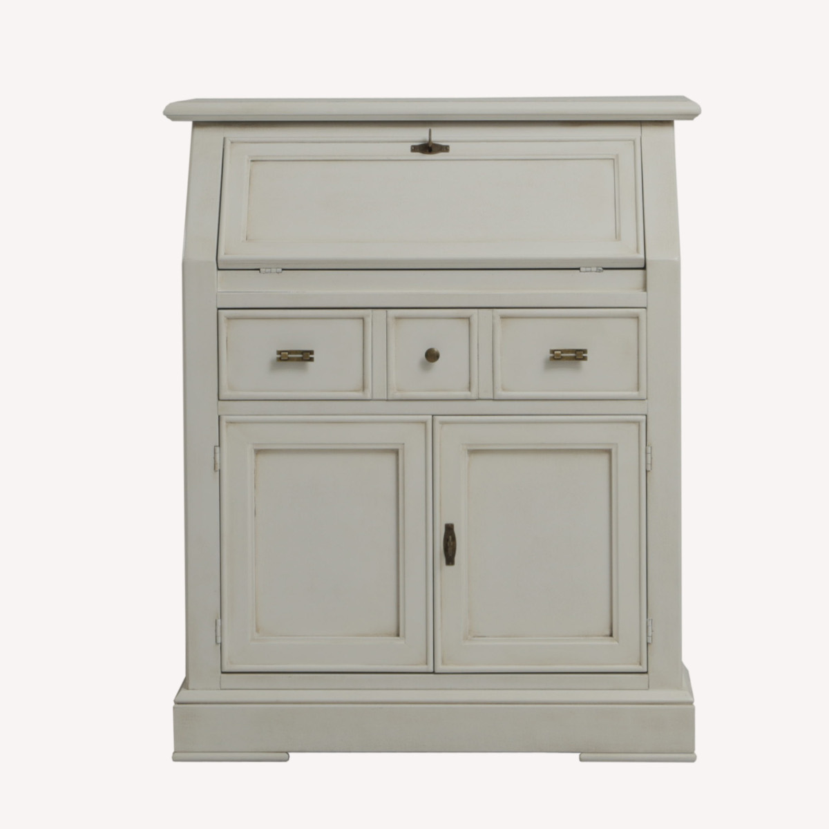 Secretaire in legno classico laccato bianco anticato