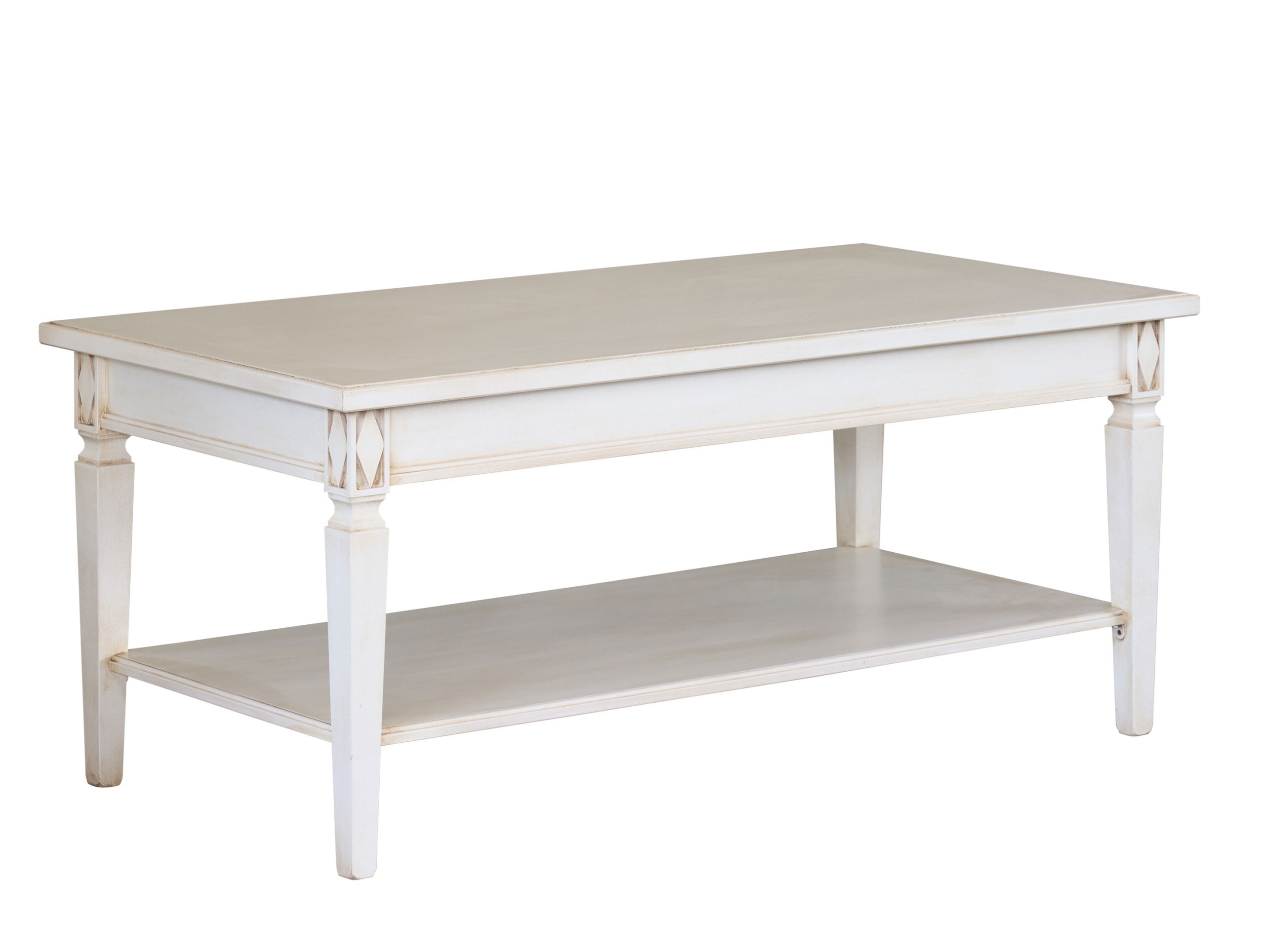 Tavolino da salotto rettangolare neoclassico in legno laccato bianco